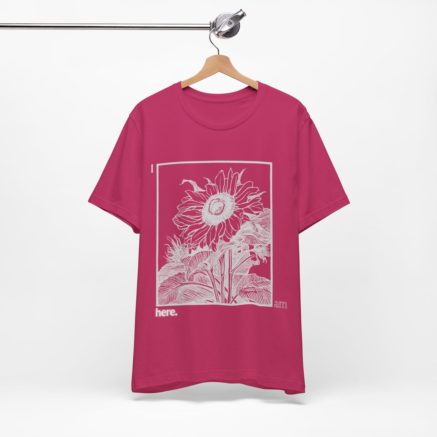 Sunflower Graphic Tee: 'I Am Here' Stencil Portrait, USA Made