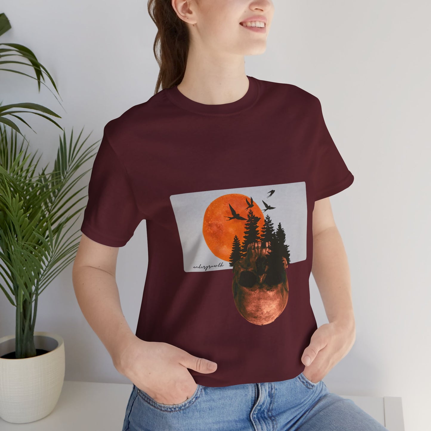 Mystical Skull Graphic Tee: Lunar Undergrowth Design