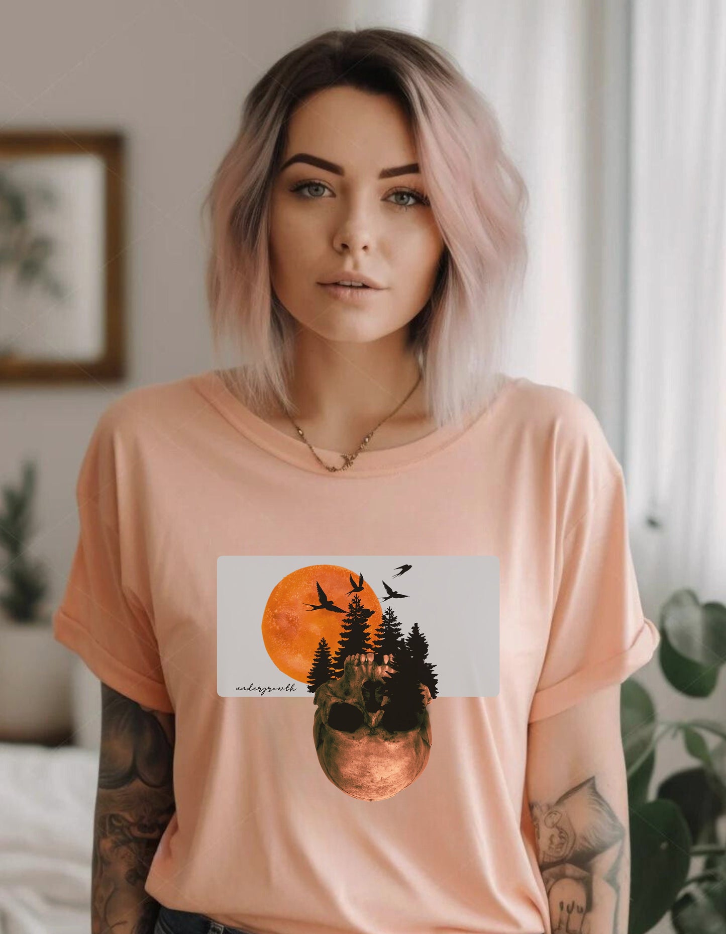 Mystical Skull Graphic Tee: Lunar Undergrowth Design