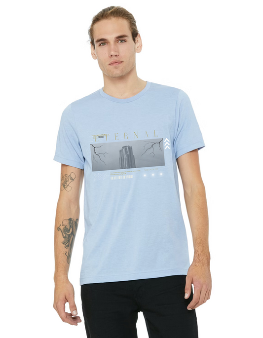 Eternal Skyscraper T-Shirt: Gothic Cityscape, Lightning Bolt Apparel