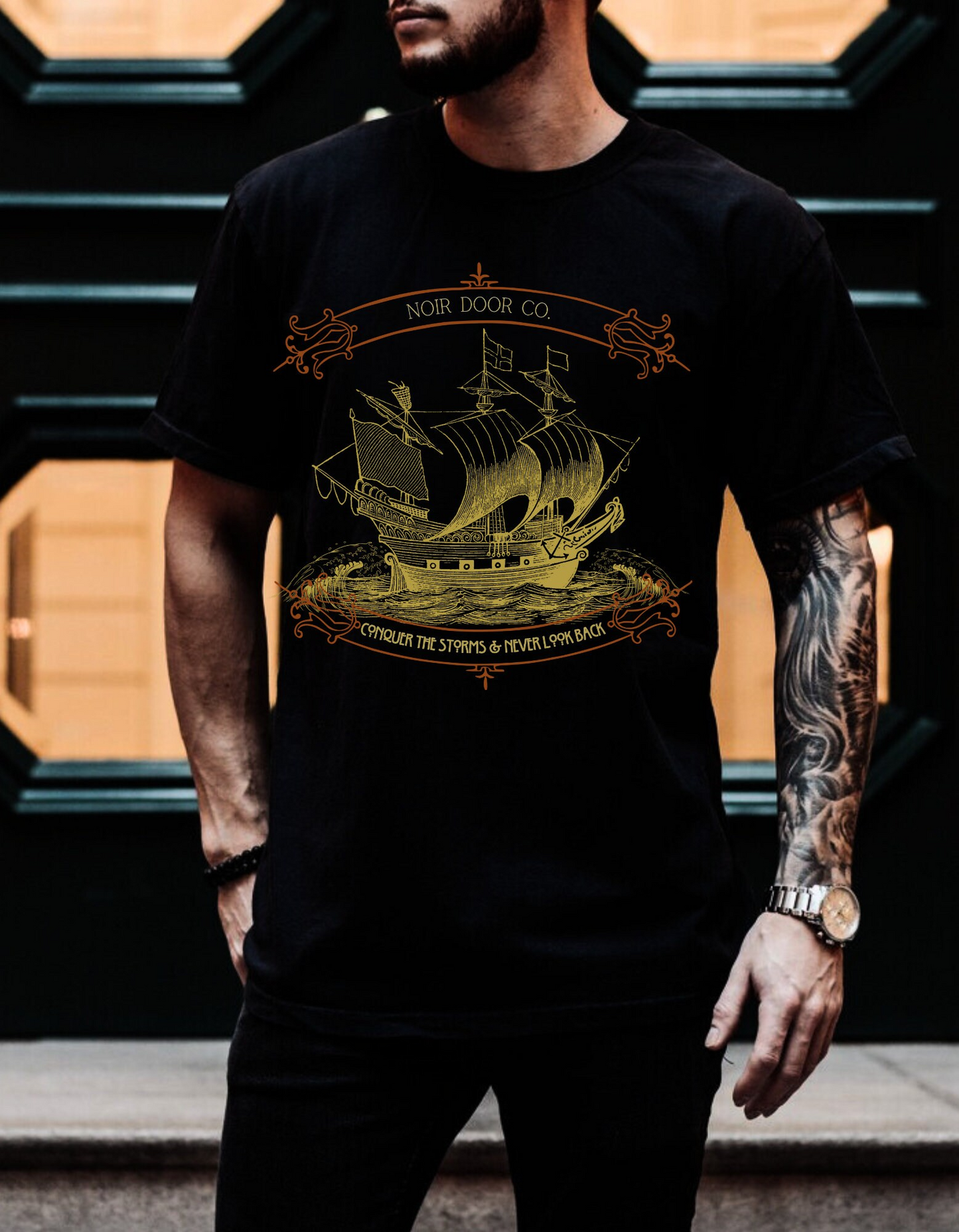 Pirate Ship Conqueror T-Shirt: Nautical Tattoo Art