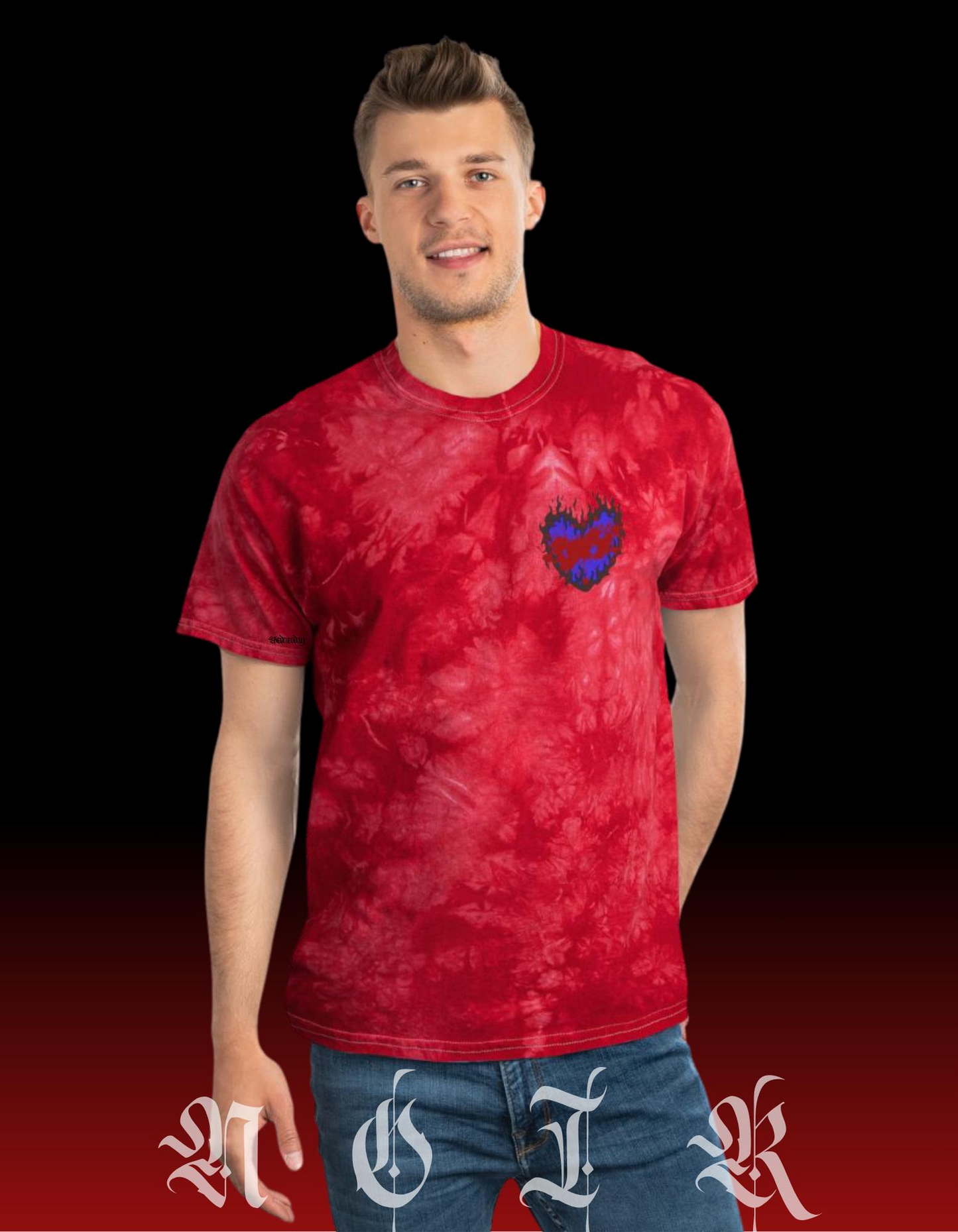 Red Heart Tie-Dye Shirt, Deep Blue Aesthetic, 90's Streetwear, Pastel Goth Clothing, Cool Alt Tee, Retro Grunge Style, Punk T-Shirt, Comfy