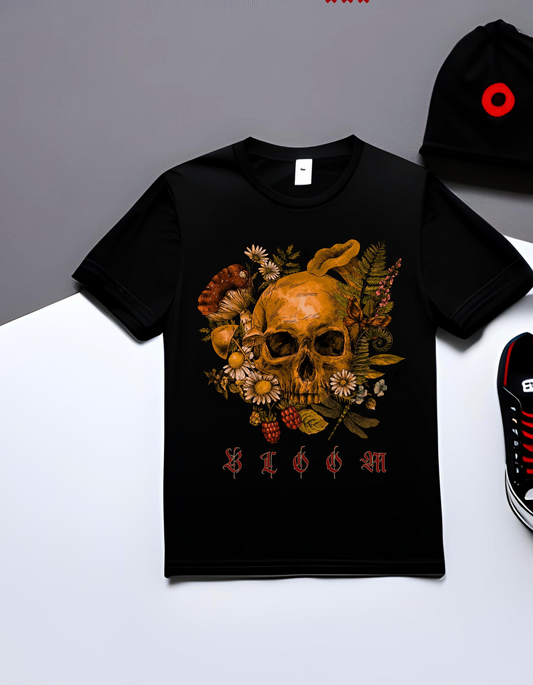 Bloom Skull Shirt, Vintage Pirate Aesthetic, Boho Style Gifts For Summer, Floral Skeleton Tee, Edgy Apparel For Nature Lovers, Botanical