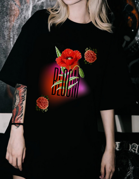 Floral Bloom Graphic Tee: Vibrant Botanical Rose Shirt