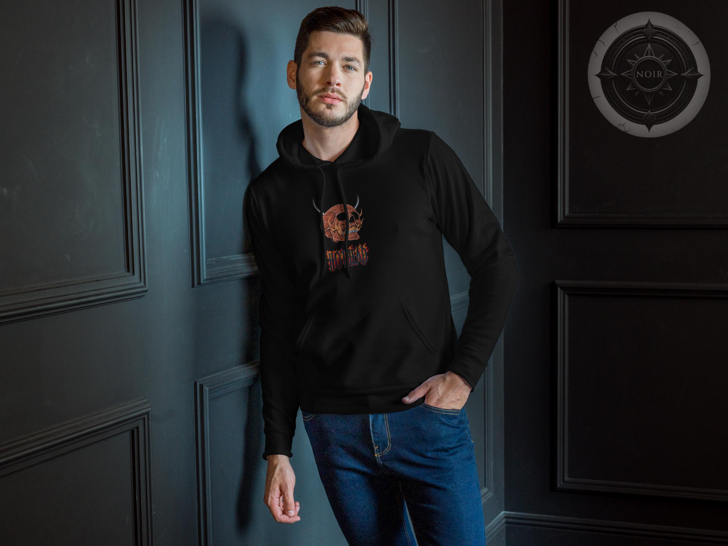 Hothead Hoodie, Gothic Skull Sweatshirt with Horns, Fire Aesthetic Streetwear, Dark Alternative Hoodie, Fall Fashion, Metalcore Clothing