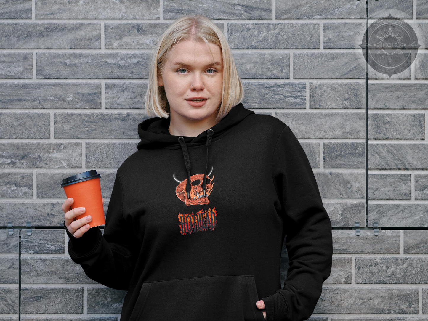 Hothead Hoodie, Gothic Skull Sweatshirt with Horns, Fire Aesthetic Streetwear, Dark Alternative Hoodie, Fall Fashion, Metalcore Clothing