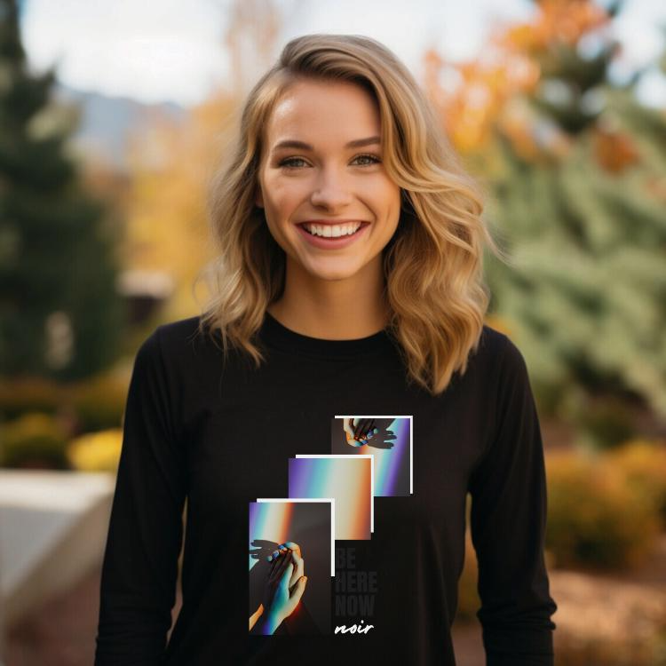 Mindfulness Long Sleeve Tee: 'Be Here Now' Graphic, Unisex Mental Health Top