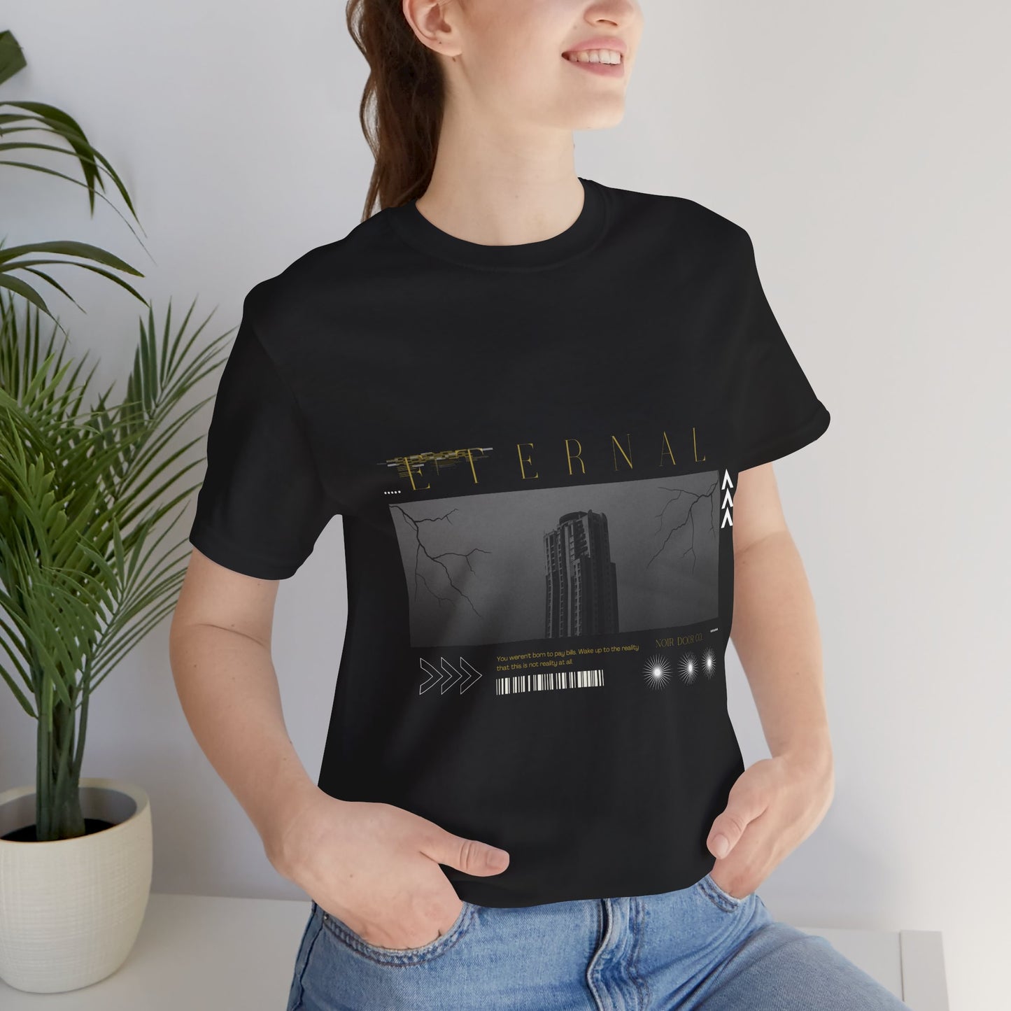 Eternal Skyscraper T-Shirt: Gothic Cityscape, Lightning Bolt Apparel