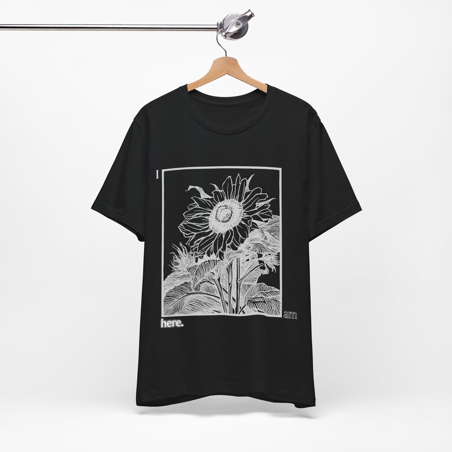 Sunflower Graphic Tee: 'I Am Here' Stencil Portrait, USA Made