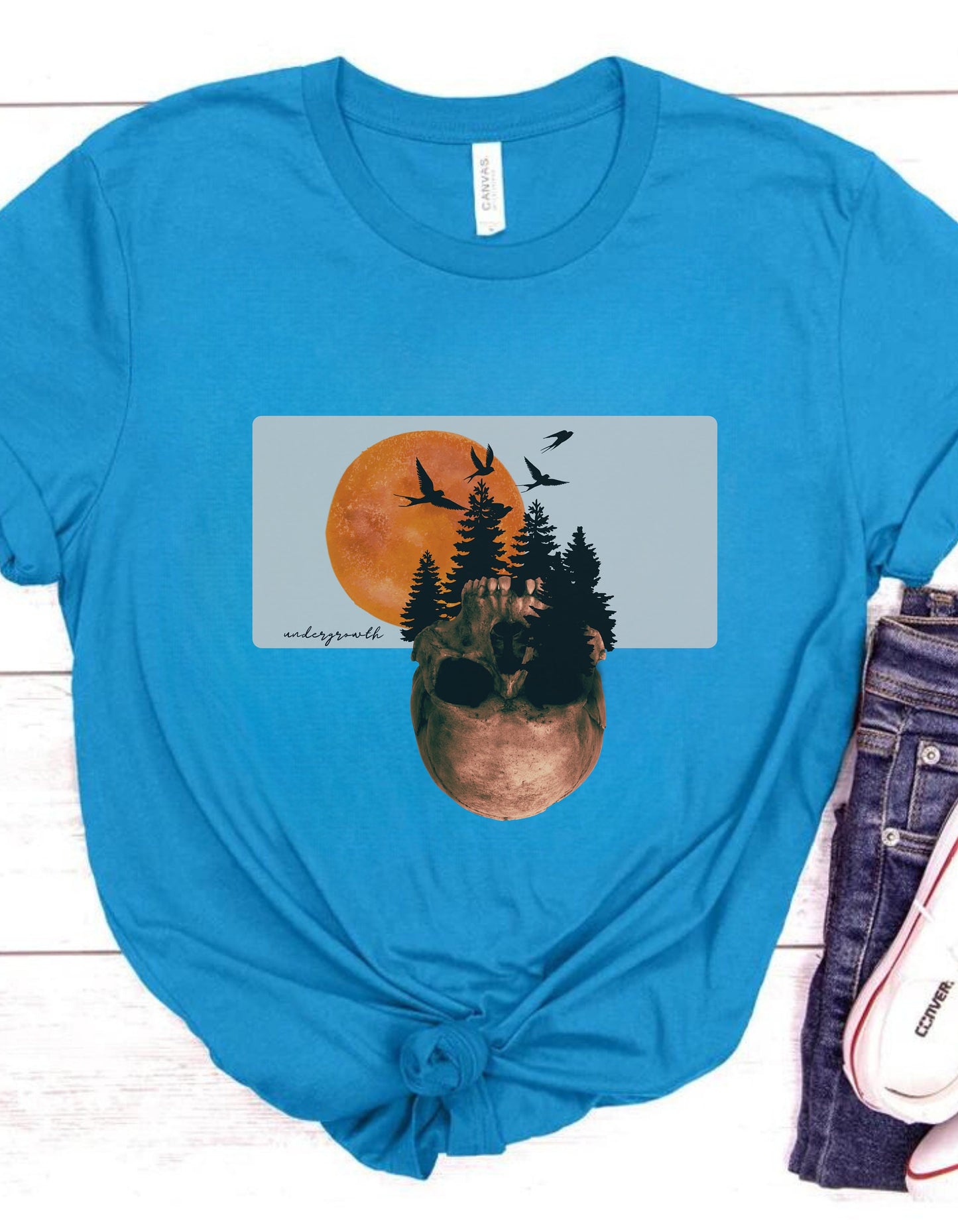 Mystical Skull Graphic Tee: Lunar Undergrowth Design