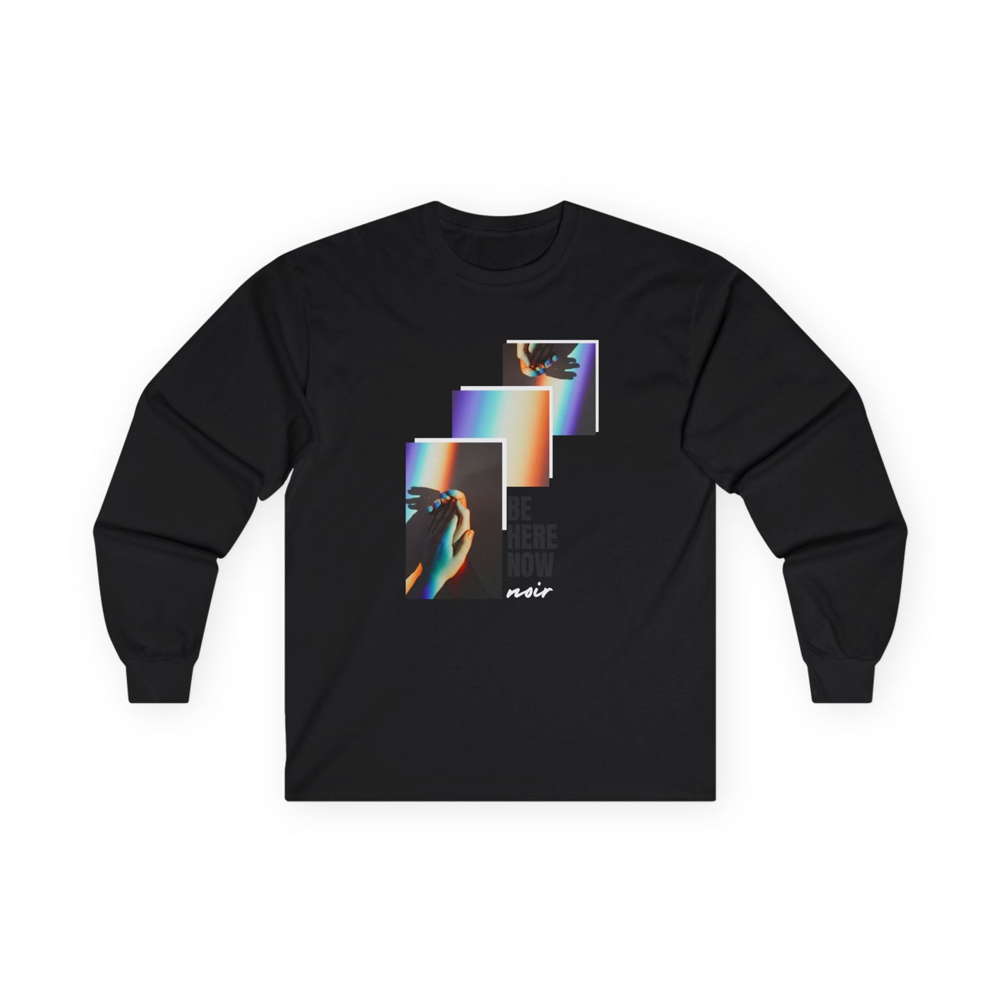 Mindfulness Long Sleeve Tee: 'Be Here Now' Graphic, Unisex Mental Health Top