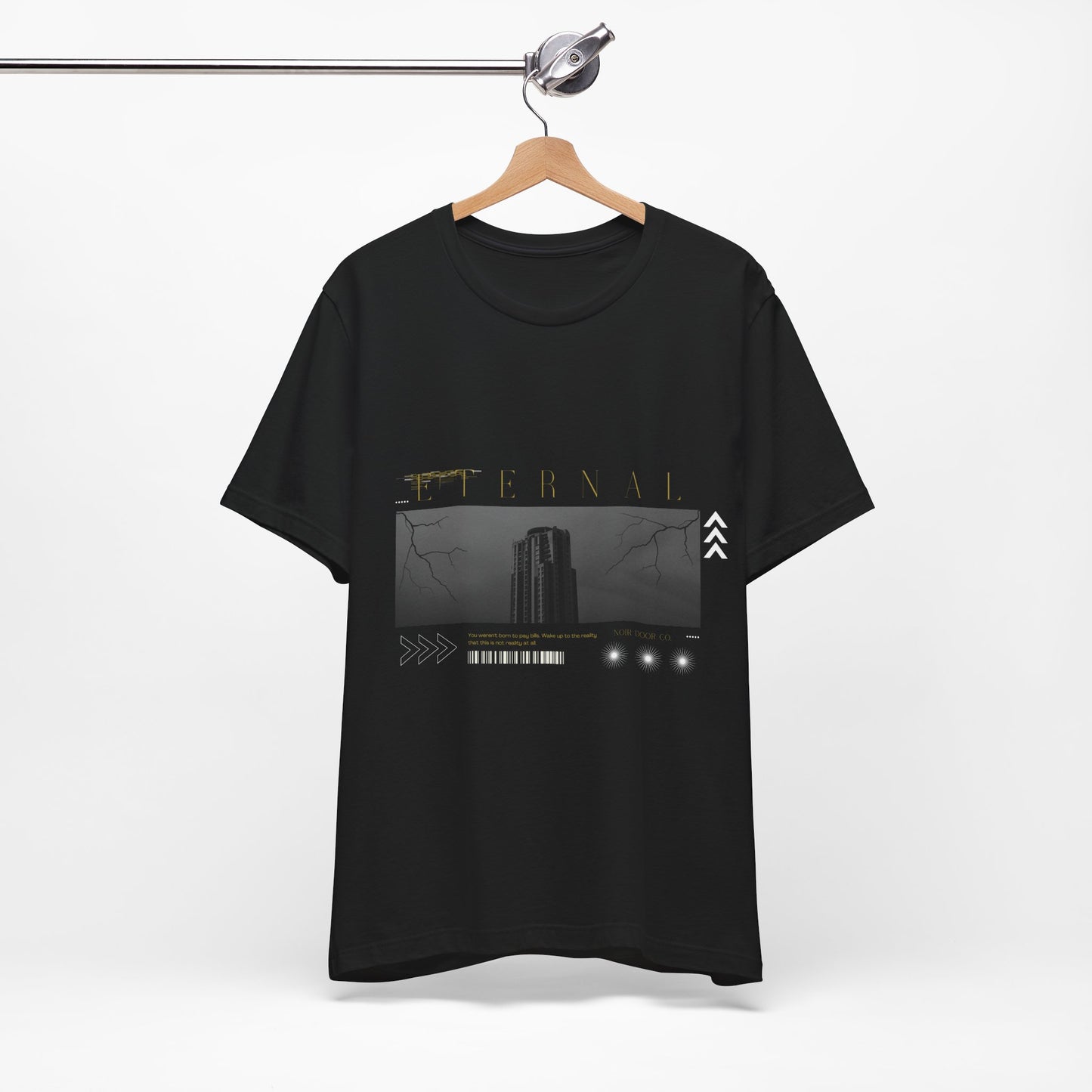 Eternal Skyscraper T-Shirt: Gothic Cityscape, Lightning Bolt Apparel