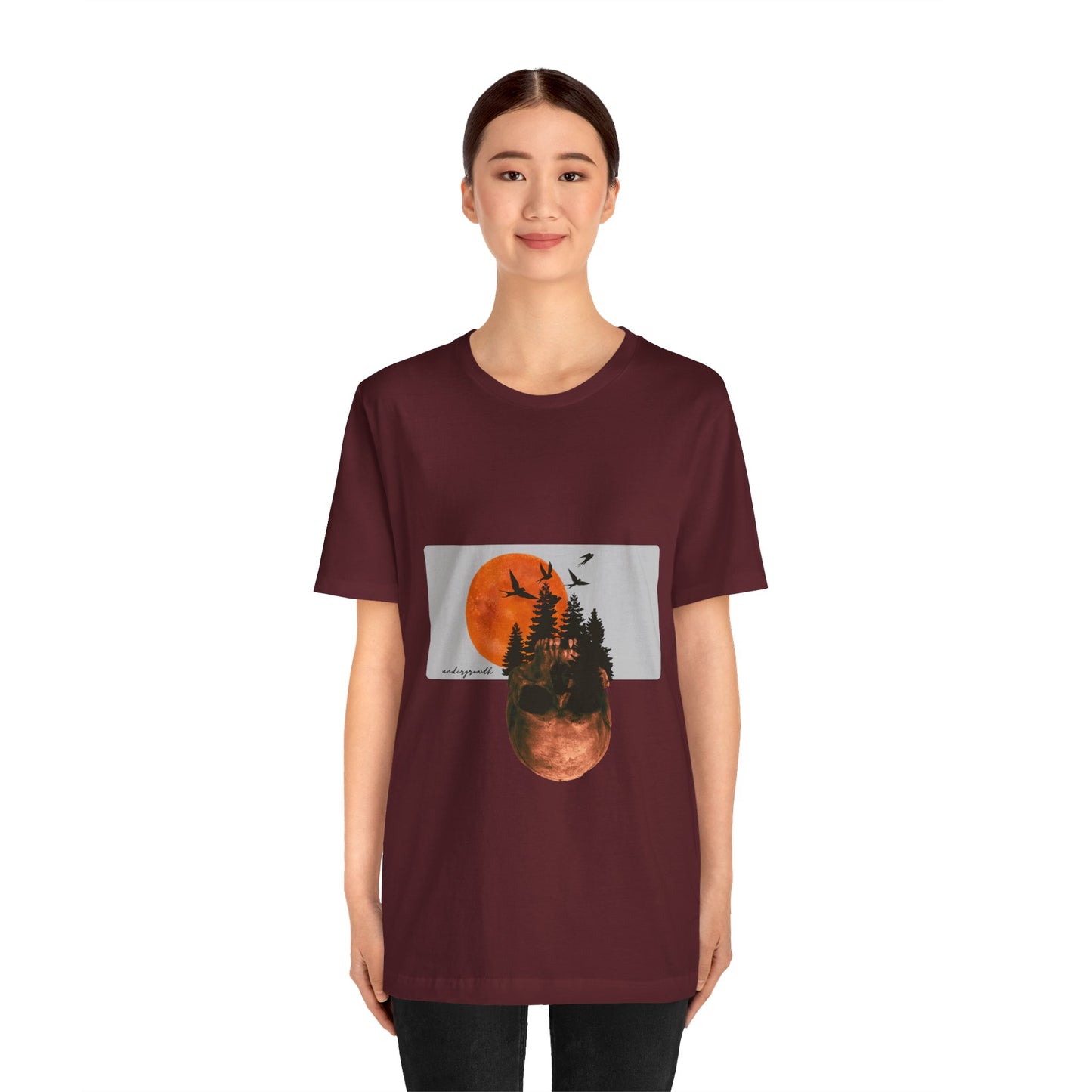 Mystical Skull Graphic Tee: Lunar Undergrowth Design