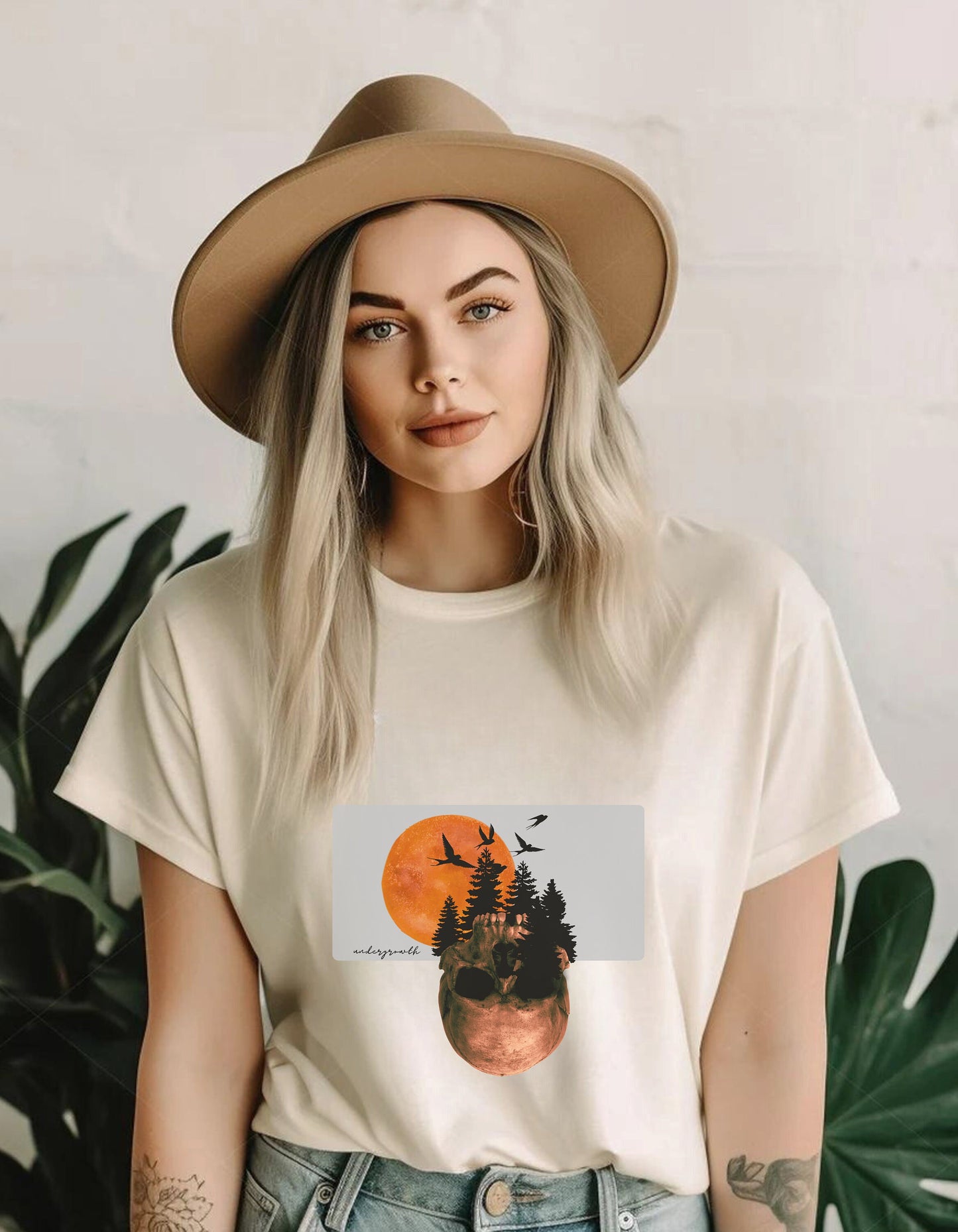 Mystical Skull Graphic Tee: Lunar Undergrowth Design