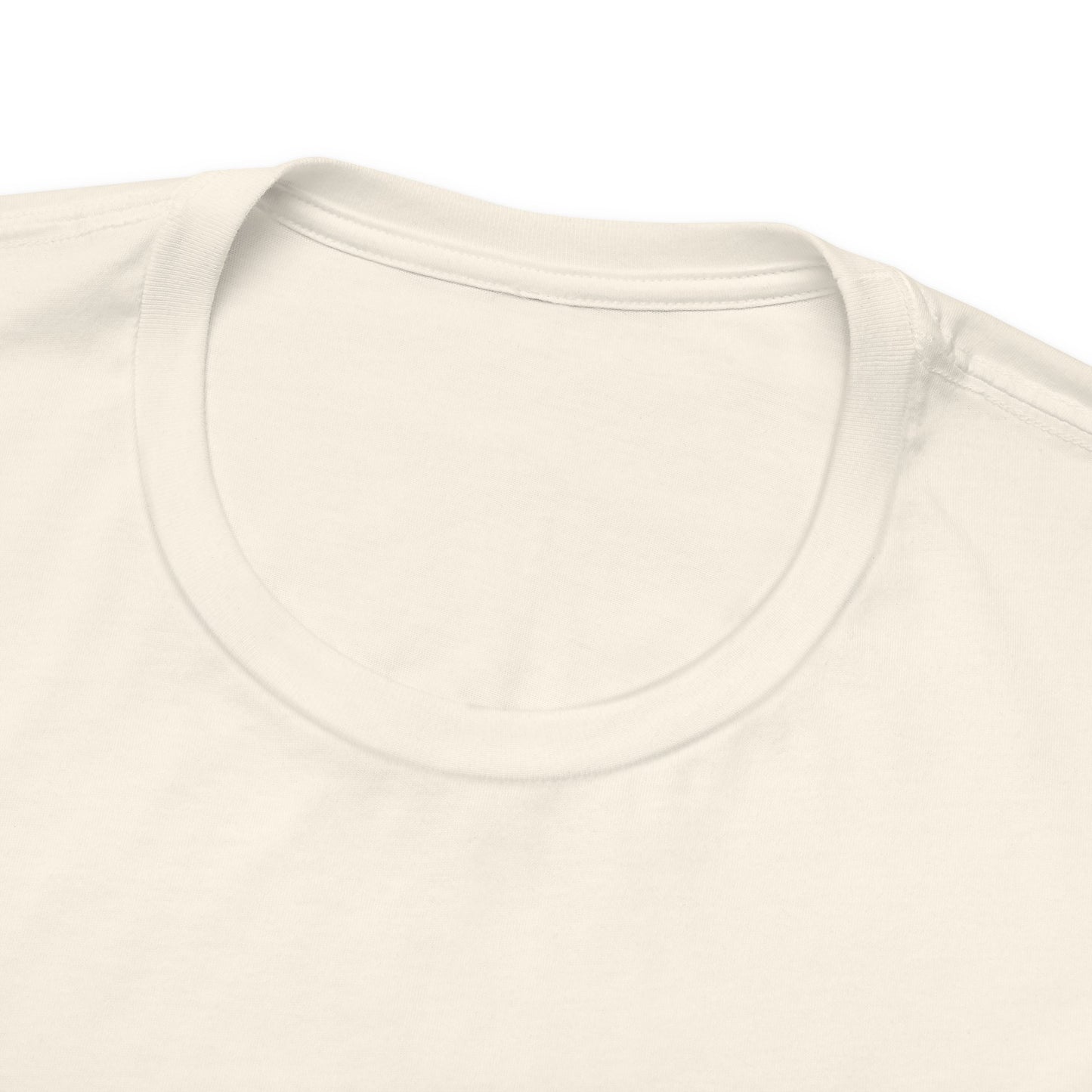 Close-up of a plain white t-shirt with a focus on the neckline.