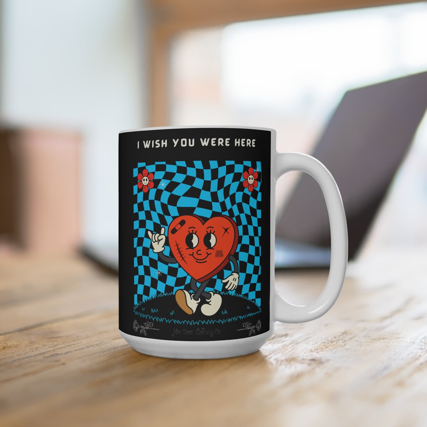 Trippy Checkered Mug: Animated Heart, Grungy Design [15 oz]