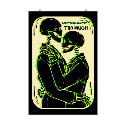 Gothic Skeleton Satin Poster: Romantic Tarot Art with Green Glitch