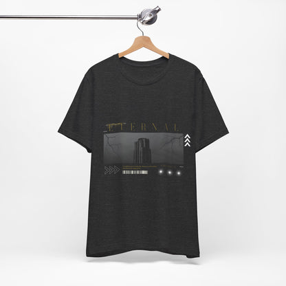 Eternal Skyscraper T-Shirt: Gothic Cityscape, Lightning Bolt Apparel