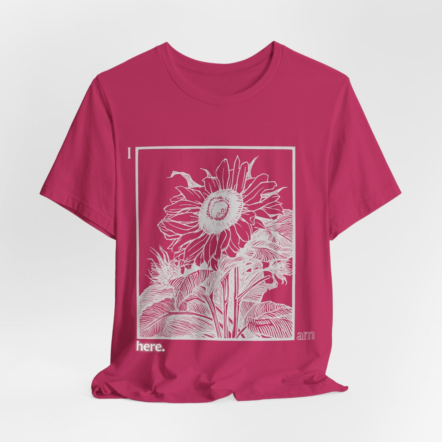 Sunflower Graphic Tee: 'I Am Here' Stencil Portrait, USA Made