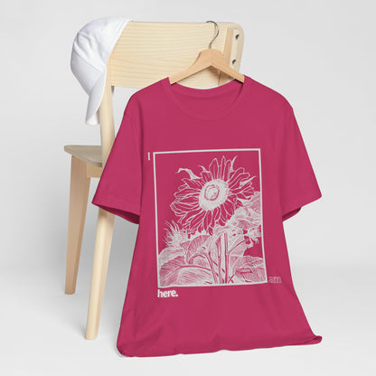 Sunflower Graphic Tee: 'I Am Here' Stencil Portrait, USA Made