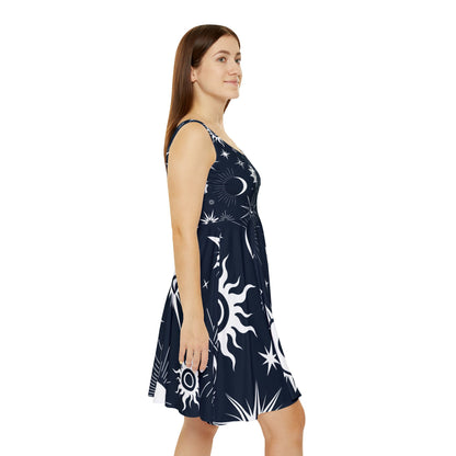 Witchy Skater Dress: Sun and Moon Pattern, Alternative Streetwear