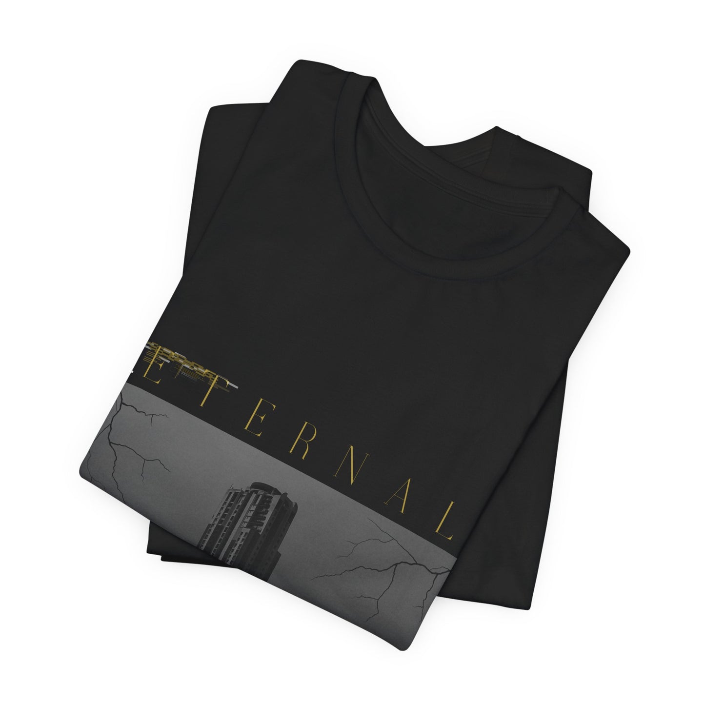 Eternal Skyscraper T-Shirt: Gothic Cityscape, Lightning Bolt Apparel