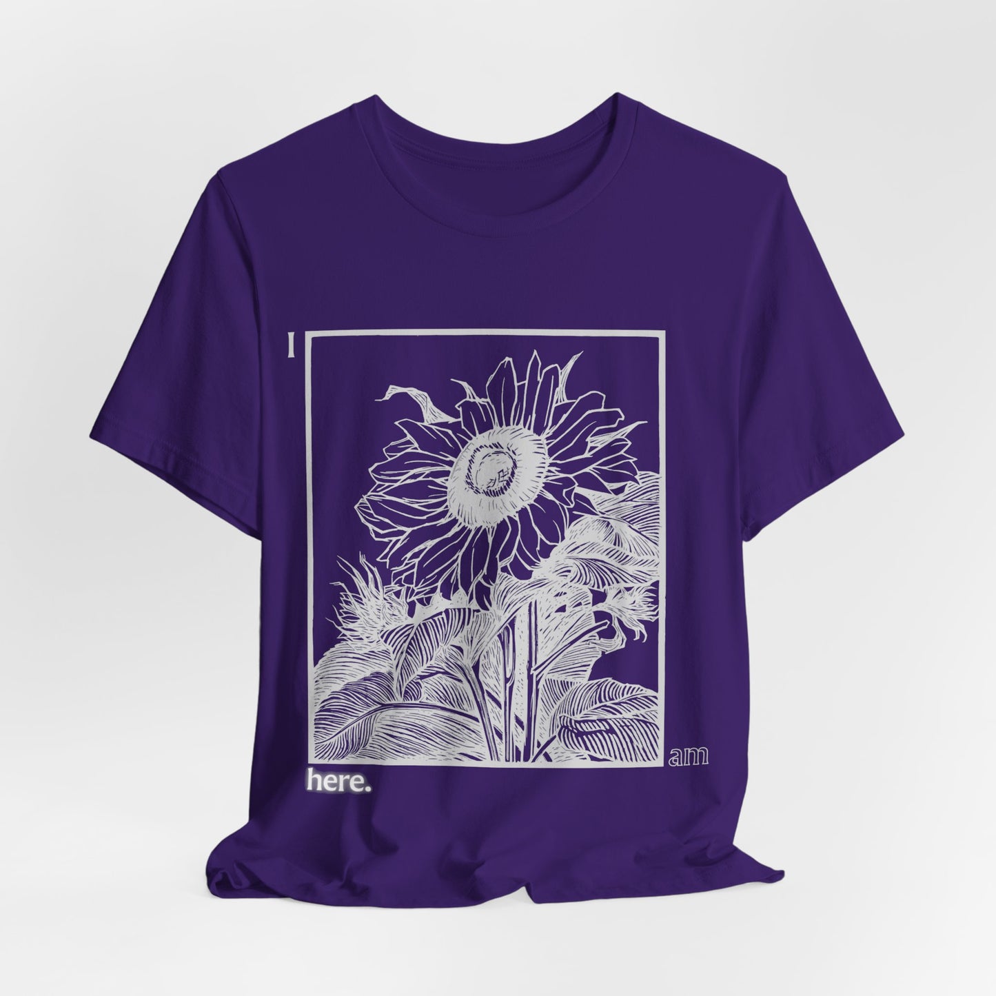Sunflower Graphic Tee: 'I Am Here' Stencil Portrait, USA Made
