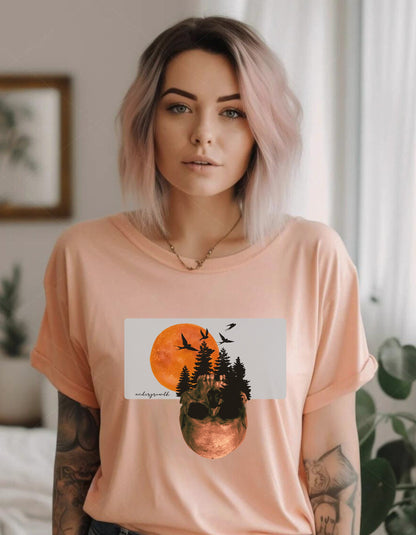 Mystical Skull Graphic Tee: Lunar Undergrowth Design