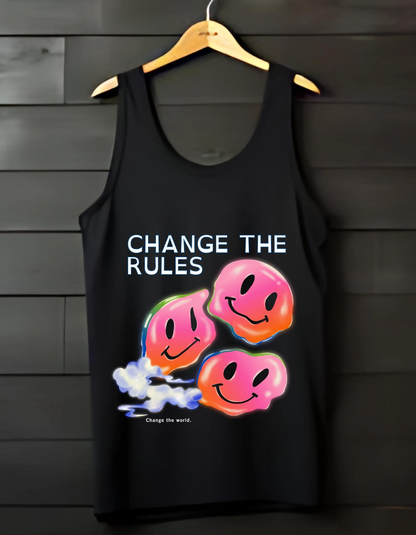 Vaporwave Smiley Face Tank Top: Change the Rules Graphic Tee