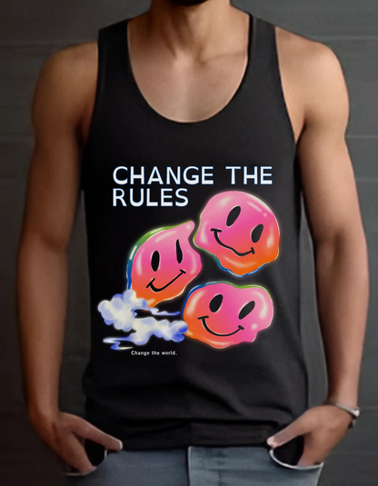 Vaporwave Smiley Face Tank Top: Change the Rules Graphic Tee