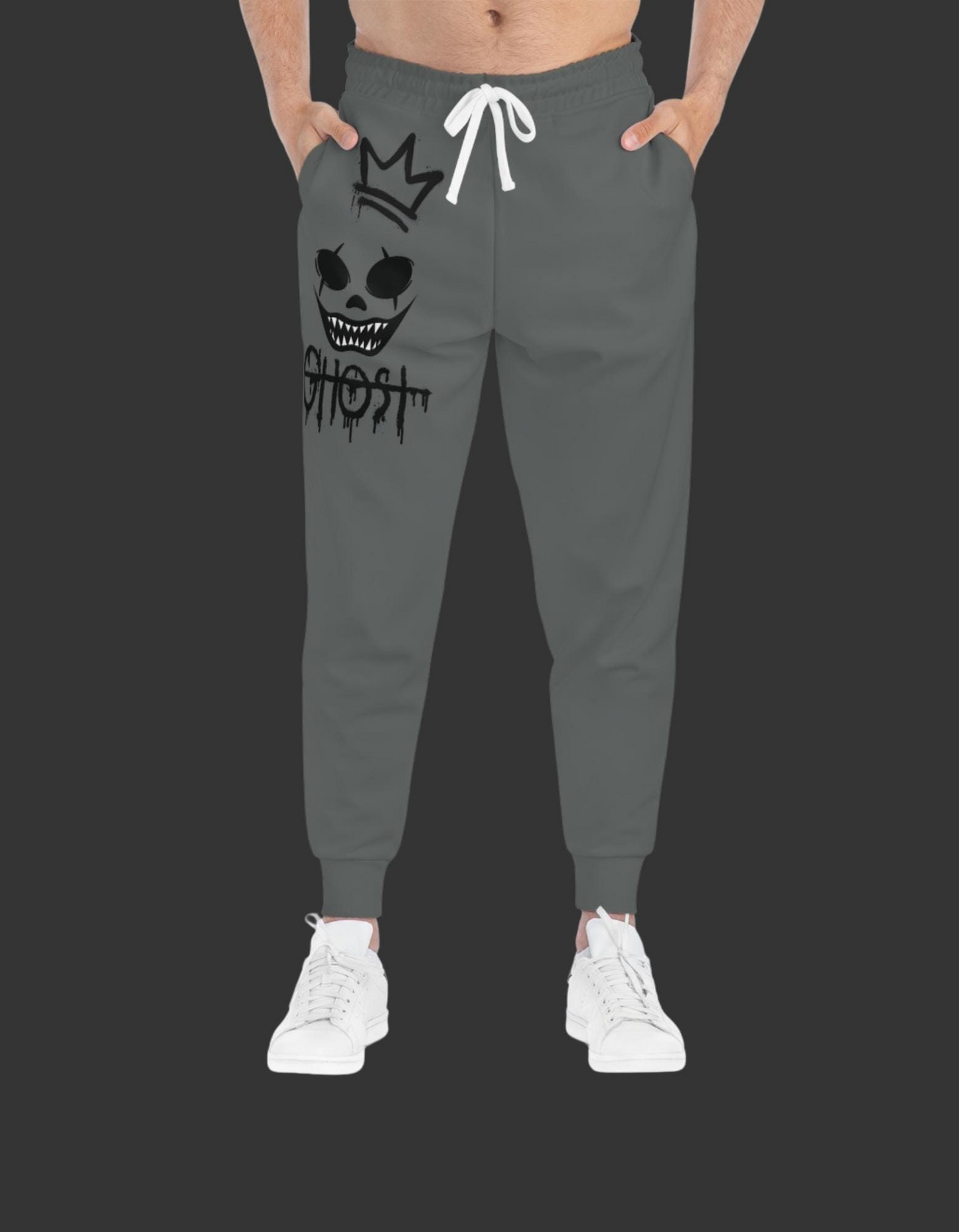 Ghost Graffiti Art Sweatpants: Eerie Smile, Crown Design