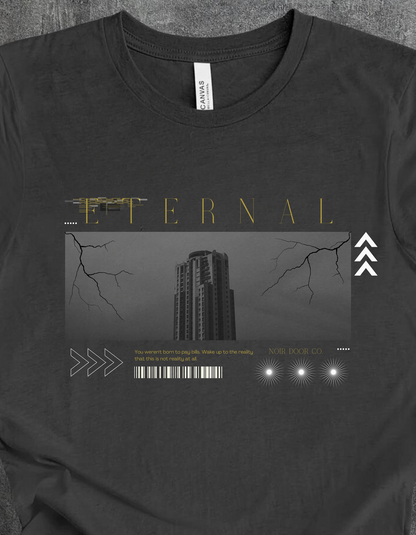 Eternal Skyscraper T-Shirt: Gothic Cityscape, Lightning Bolt Apparel