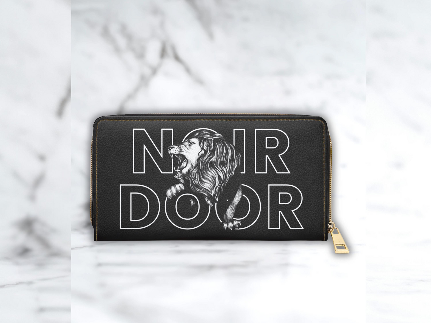 Lion Design Zip Around Wallet: Gothic Faux Leather Clutch