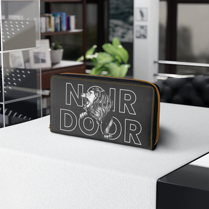 Lion Design Zip Around Wallet: Gothic Faux Leather Clutch