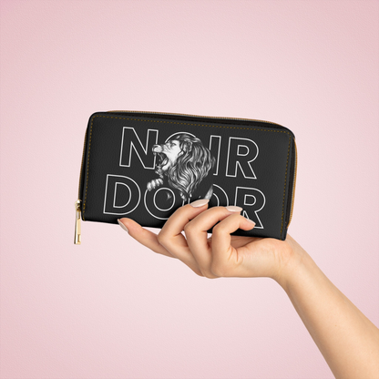 Lion Design Zip Around Wallet: Gothic Faux Leather Clutch