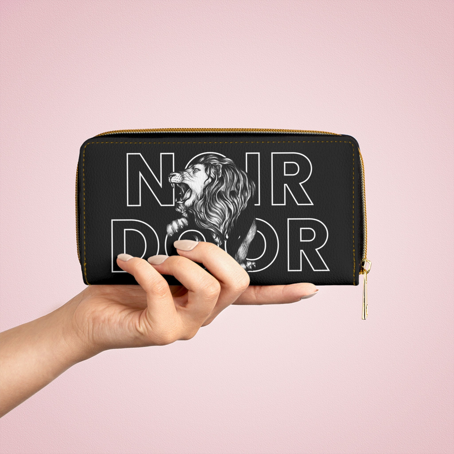 Lion Design Zip Around Wallet: Gothic Faux Leather Clutch