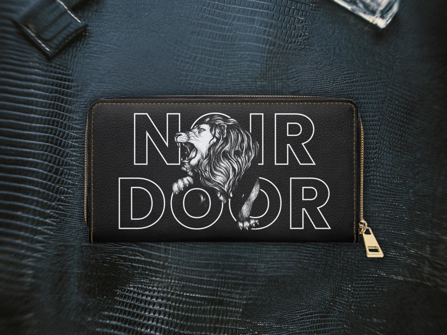 Lion Design Zip Around Wallet: Gothic Faux Leather Clutch