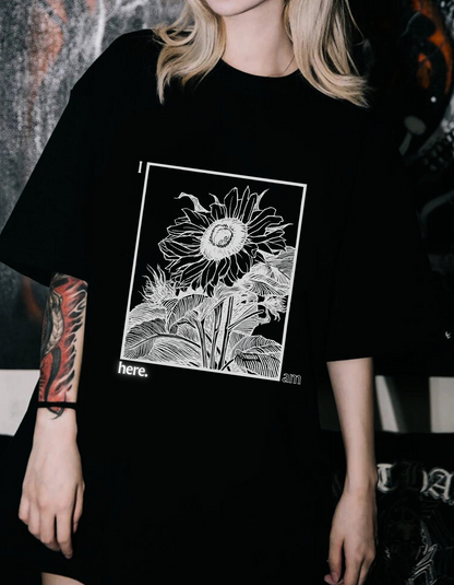 Sunflower Graphic Tee: 'I Am Here' Stencil Portrait, USA Made