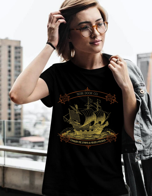 Pirate Ship Conqueror T-Shirt: Nautical Tattoo Art