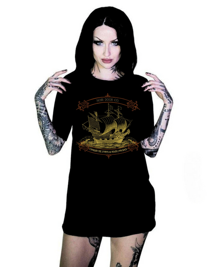 Pirate Ship Conqueror T-Shirt: Nautical Tattoo Art