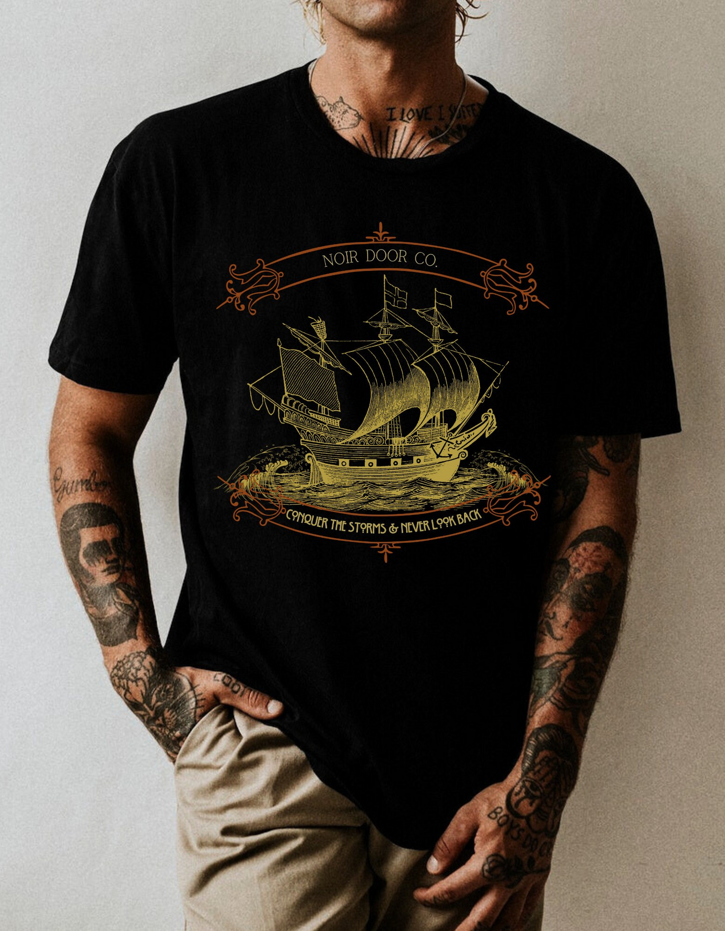 Pirate Ship Conqueror T-Shirt: Nautical Tattoo Art