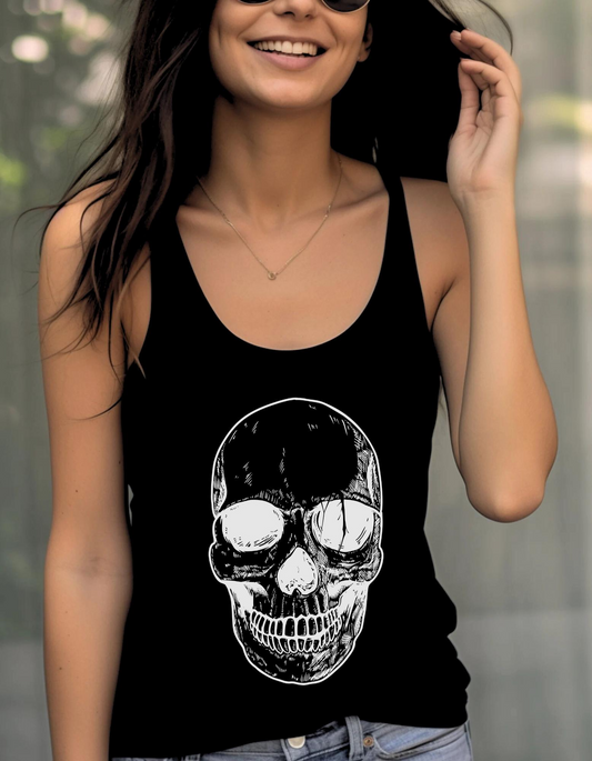 Skull Tank Top, Black Graphic Tank, Alternative Streetwear, Artwork Gift for Her, Grungy Racerback, Skeleton Tee, Gothic Aesthetic