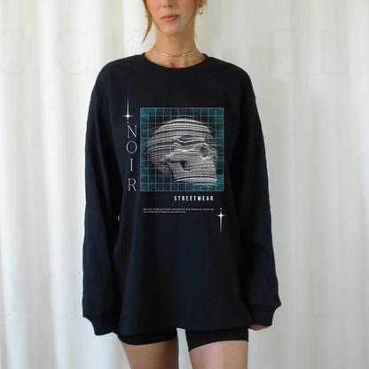 Noir Skull Long Sleeve Tee: Geometric Streetwear, Mental Health Apparel