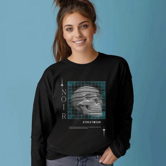 Noir Skull Long Sleeve Tee: Geometric Streetwear, Mental Health Apparel