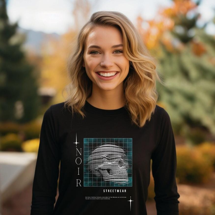 Noir Skull Long Sleeve Tee: Geometric Streetwear, Mental Health Apparel