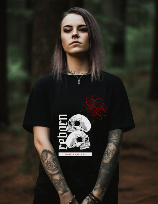 Reborn Skull Graphic Tee: Gothic Crown Design