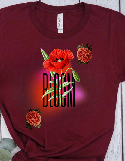 Floral Bloom Graphic Tee: Vibrant Botanical Rose Shirt