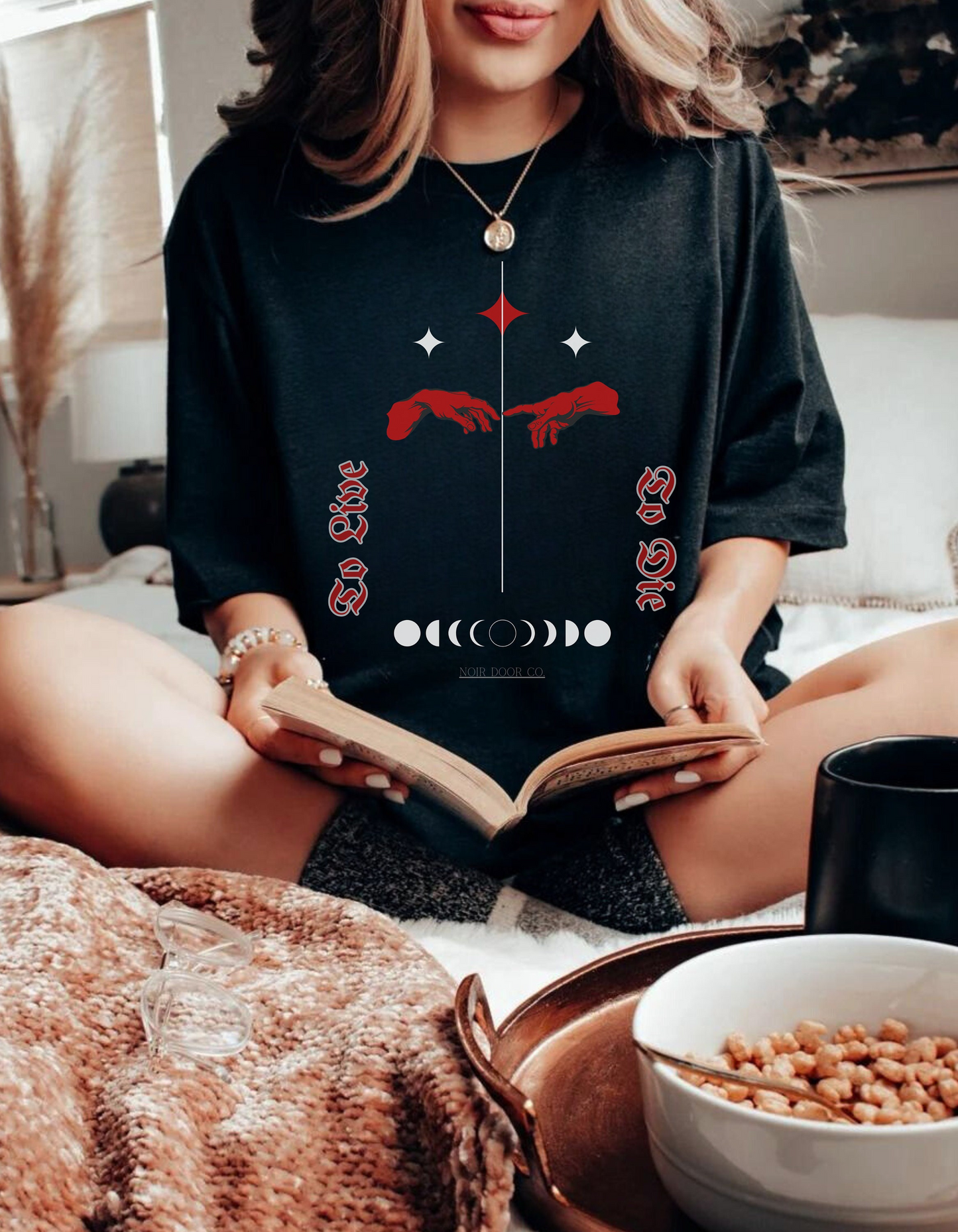 Gothic Moon Phases T-Shirt: Celestial Hands Graphic, USA Made