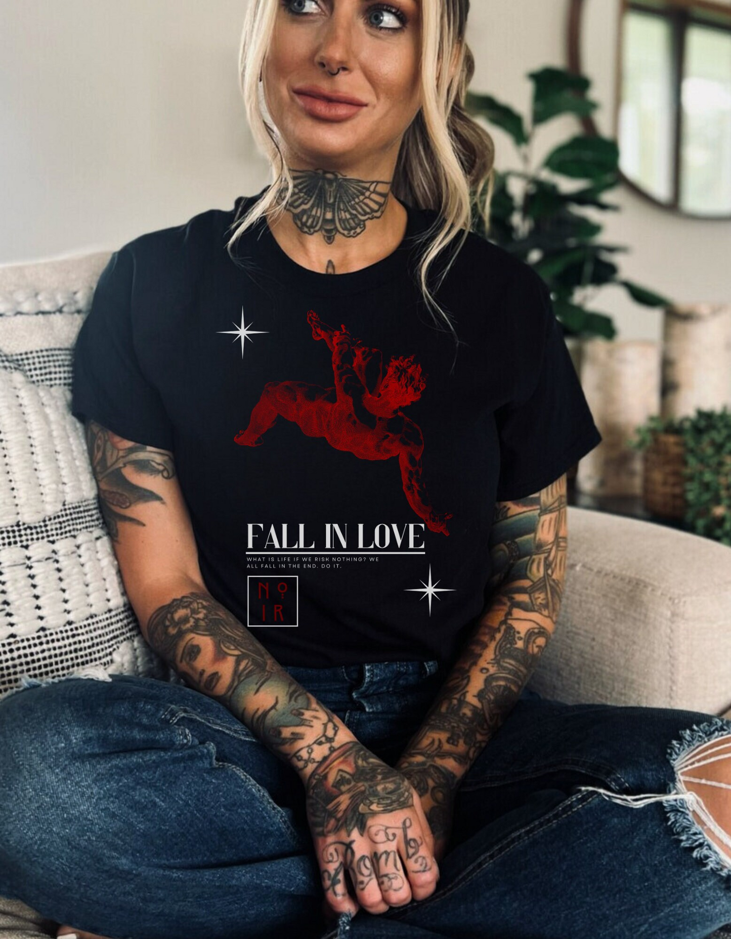 Gothic Skater Tee: Greek Statue, Fall In Love - USA Made