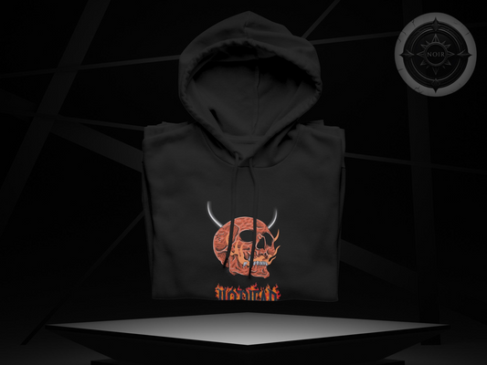 Hothead Hoodie, Gothic Skull Sweatshirt with Horns, Fire Aesthetic Streetwear, Dark Alternative Hoodie, Fall Fashion, Metalcore Clothing